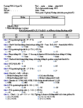 Thi kiểm tra chất lượng HKI Môn Toán 6 - Trường THCS Ngọc Tố
